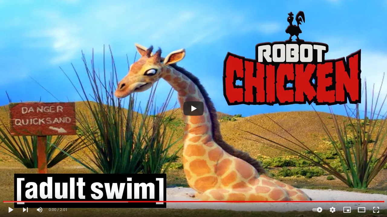 Screenshot of the [adult swim] video entitled, “Robot Chicken”.